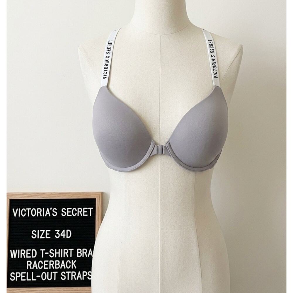 Victoria's Secret Light Gray Wired T-Shirt Bra with Logo Straps